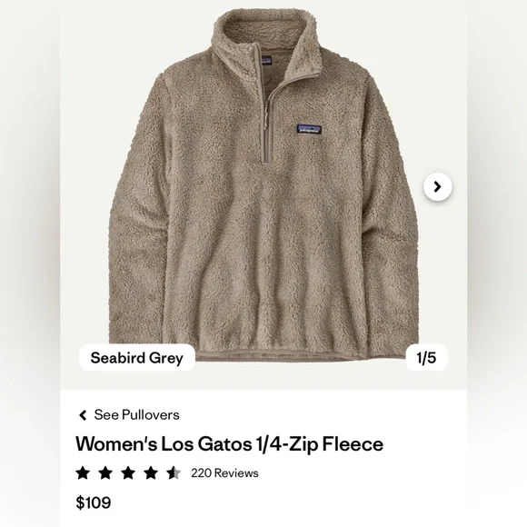 NWT Patagonia Women's Los Gatos 1/4-Zip Fleece Jacket Salt Grey - Size L - Picture 6 of 7